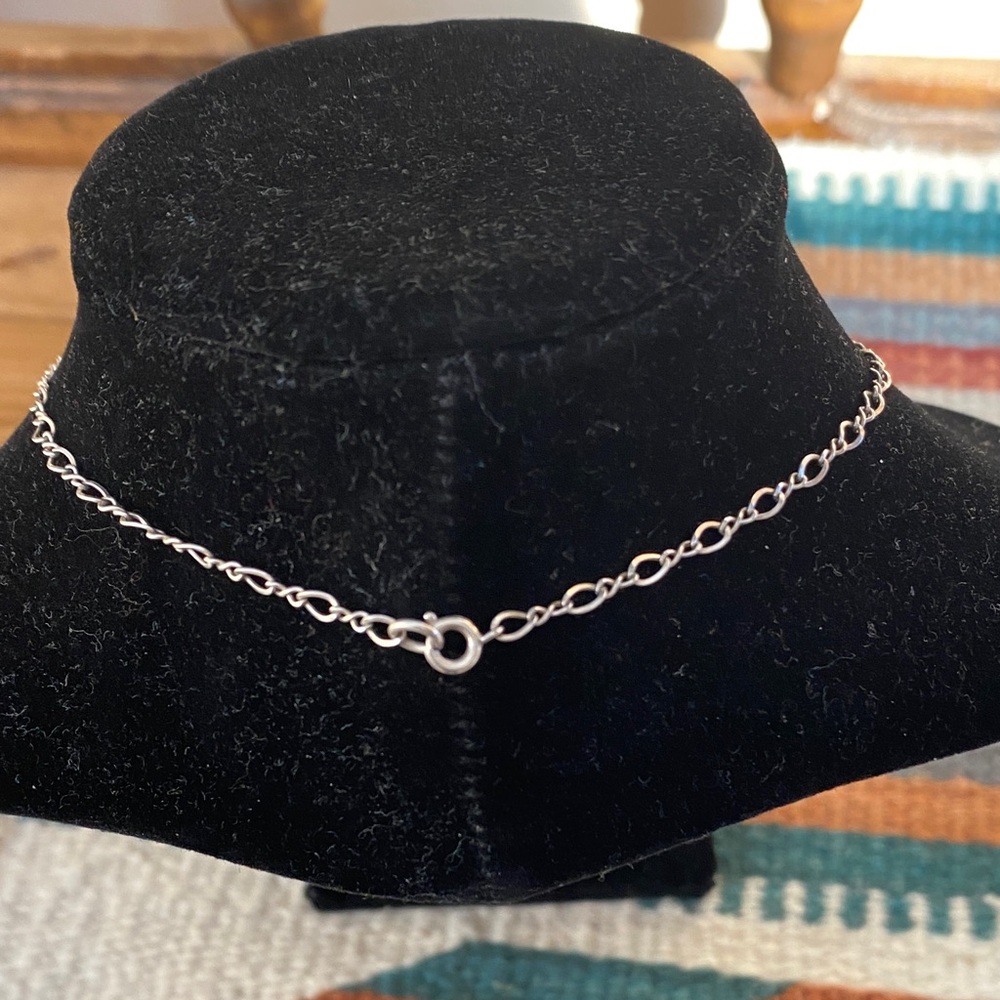 Silver Chain Necklace with Bright Turquoise Oval Stone Pendant - Picture 2 of 4